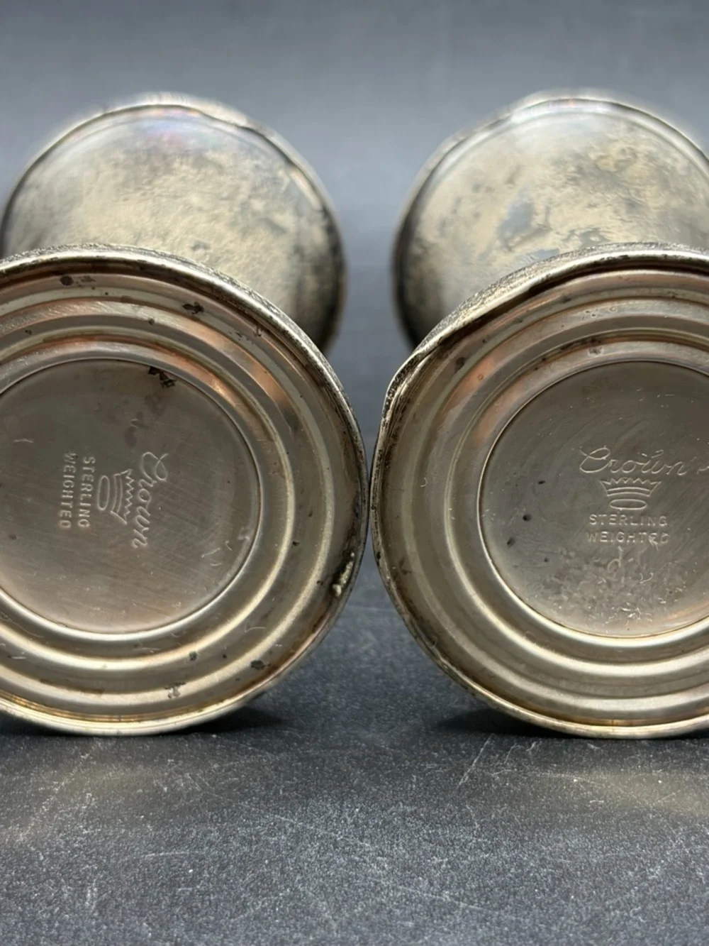 Crown Vintage Sterling Silver Weighted Salt Pepper Shakers Tableware Dinnerware